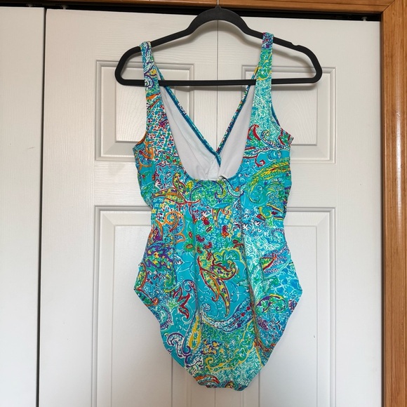Lauren Ralph Lauren Swimsuit One-Piece Paisley Underwire Deep V Neck - Picture 4 of 10